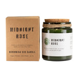 Boxed Greenman Midnight Rose Soy Wax Woodwick Green Glass Jar Candle