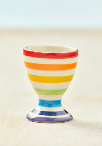 Hand Crafted and Painted Rainbow Stripe Ceramic Egg Cup Namaste