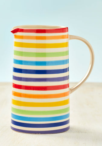 Hand Crafted and Painted Rainbow Stripe Large Jug