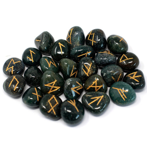 Hand Engraved Bloodstone Rune Gemstone Runes Set