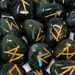 Hand Engraved Bloodstone Rune Gemstone Runes Set close up