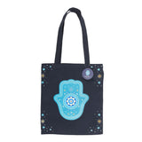 Hand of Hamsa and All Seeing Eye Blue Polycotton Tote Bag with Handles