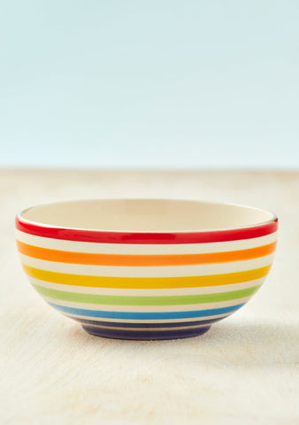 Hand Painted Rainbow Stripe Crafted Ceramic Bowl Namaste