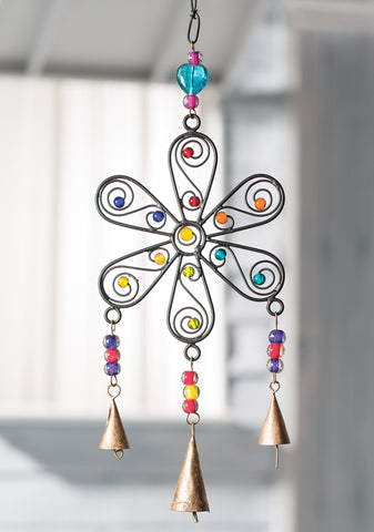 Hanging Flower Namste Windchime with Bells and Glass Beads