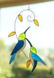 Two Hummingbirds On Branch Resin Suncatcher