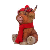Highland Cow Tam Red Scarf Tartan Bonnet Figurine Nemesis Now B7253C25 Side