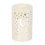 Iridescent White Moon Stars Pillar Oil Burner Wax Warmer