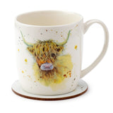 Front Jan Pashley Highland Coo Cow Porcelain Mug and Coaster Set