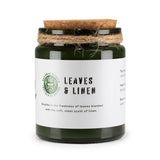 Leaves and Linen Soy Wax Woodwick Green Glass Jar Candle with Cork Lid