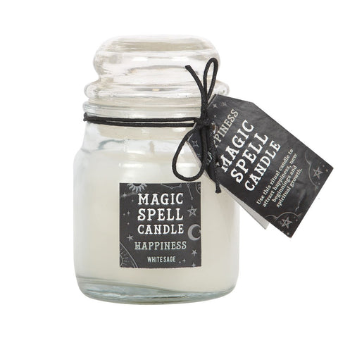 Spell Candle Jar Happiness White Sage Scent