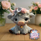 Display Magnolia Grey Flower Highland Cow Figurine The Moo Crew by Nemesis Now B7446A26