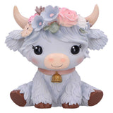 Magnolia Grey Flower Highland Cow Figurine The Moo Crew by Nemesis Now B7446A26