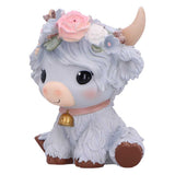 Magnolia Grey Flower Highland Cow Figurine The Moo Crew by Nemesis Now B7446A26 Side