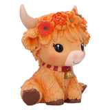 Marigold Orange Flower Highland Cow Figurine