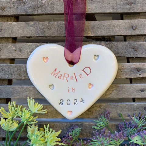 Married in 2024 Ceramic Heart with Hanging Ribbon Jamali Annay Designs