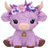 Moo Crew Hyacinth Purple Flower Highland Cow Figurine Nemesis Now B7443A2 Front