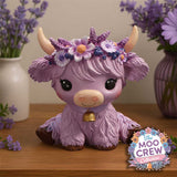 Moo Crew Hyacinth Purple Flower Highland Cow Figurine Nemesis Now B7443A2 Display scene