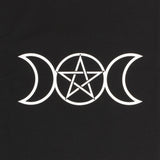 Triple Moon with Pentacle centre black  Cotton Tote Bag Close up