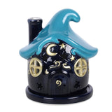 Front Moonwave Cottage Ceramic Incense Cone Burner Holder with blue and gold detail