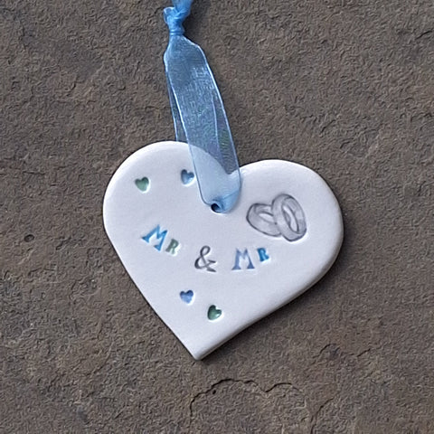 Mr & Mr Ceramic Heart with Hanging Ribbon Jamaili Annay Designs