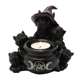 Mystic Legends Black Cats and Cauldron Tealight Candle Holder