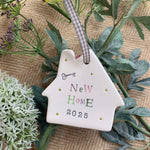 New Home 2025 Ceramic House with Hanging Ribbon