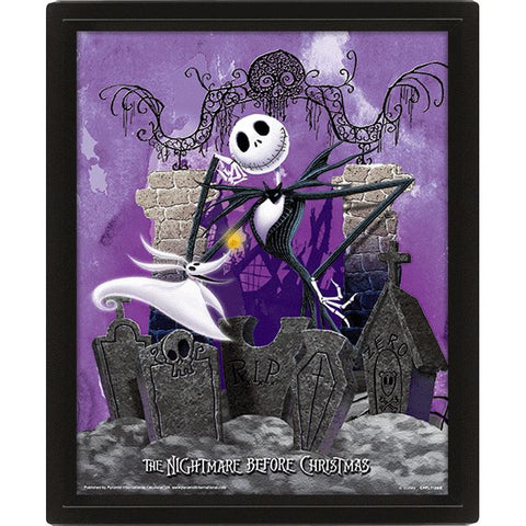 Officially Licensed Nightmare Before Christmas Graveyard 3D Lenticular Framed Poster