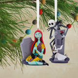 Disney The Nightmare Before Christmas Set of 2 Jack with Zero and Sally Ornaments on tree
