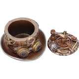 Open Lid of Cogwork Hatter Box Steampunk Hat Storage Ornament Nemesis Now U5472T1