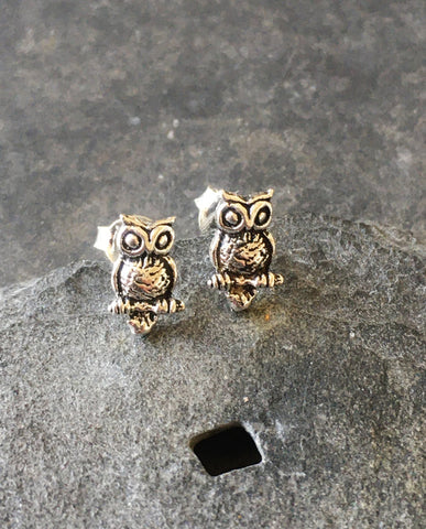 Owl on a Branch Pair  925 Sterling Silver Stud Earrings
