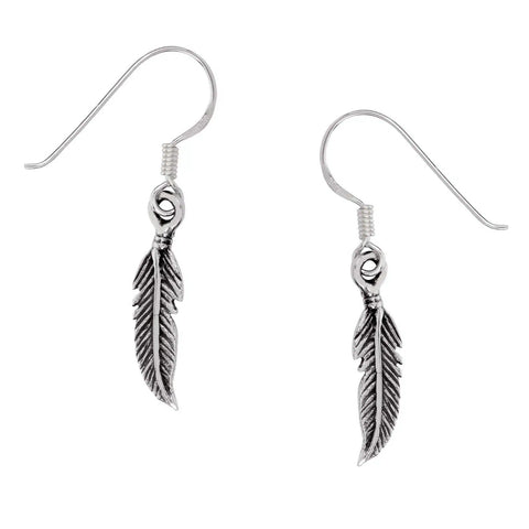 Pair of Feather Sterling Silver Hook Earrings