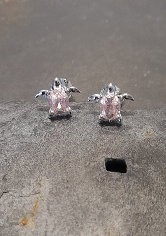 Pair of Turtle Sterling Silver Pink Rose CZ Stud Earrings