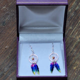 Pair Rainbow Feathers Silver Dreamcatcher Earrings DreamER6