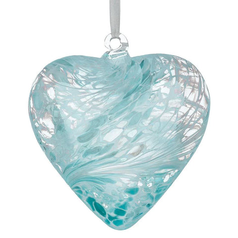 Pastel Blue Glass Friendship Heart with Hanging Ribbon