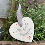 Pawsome Parents Ceramic Heart with Hanging Ribbon by Jamali Annay Designs