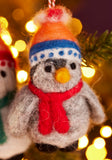 Penguin In Beanie Hat Felt Wool Hanging Decoration Red Scarf