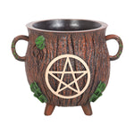 Pentagram Cauldron Bark Effect Resin  Plant Pot Front