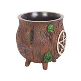 Pentagram Cauldron Bark Effect Resin  Plant Pot Side