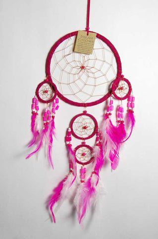 Pink Dreamcatcher 4 Circles and feathers 16cm