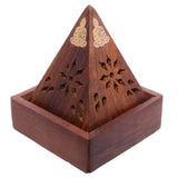 Pyramid Incense Cone Burner Wooden Box with Buddha