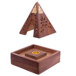 Pyramid Incense Cone Burner Wooden Box with Buddha