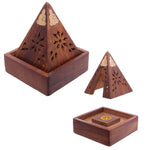 Pyramid Incense Cone Burner Wooden Box with Buddha