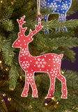 Red with Snowflake Hand Painted Reindeer Hanging Christmas Decoration