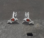 Red CZ Inset Humming Bird Silver Stud Earrings