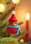 Set of 5 Felt Robin Hanging Decorations Red