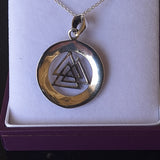 Reverse Viking Valknut Runic Pendant on Silver Chain Necklace Back