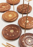 Namaste Round Wooden Incense Stick Holder with Brass Insets