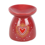 Front Sacred Heart Ceramic Oil Warmer Burner Red White and Gold