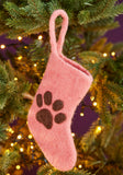 Salmon Pink with Brown Pet Paw Mini Stocking Felt Wool Hanging Decoration