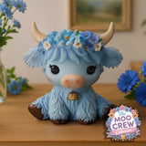 The Moo Crew Collection Bluebell Blue Flower Highland Cow Figurine Nemesis Now B7444A26